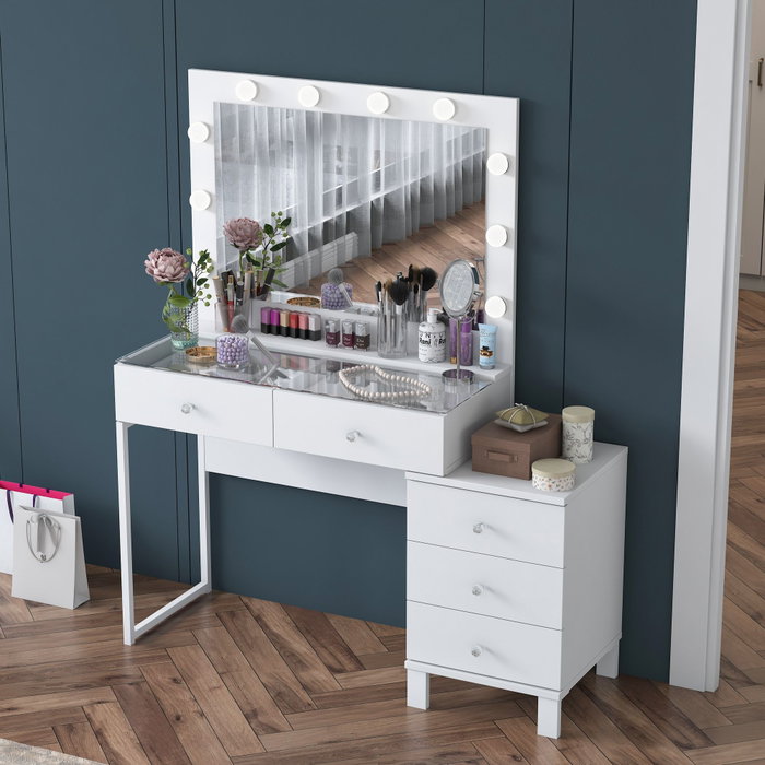 Hanah Home Mesa de Maquillaje Blanca con 10 Focos